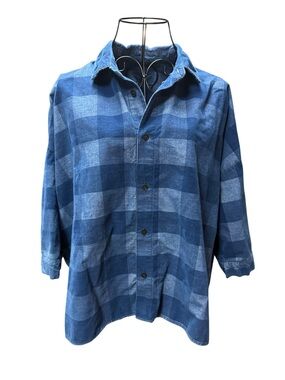 CP Shades Navy Button Up Plaid Shirt Large